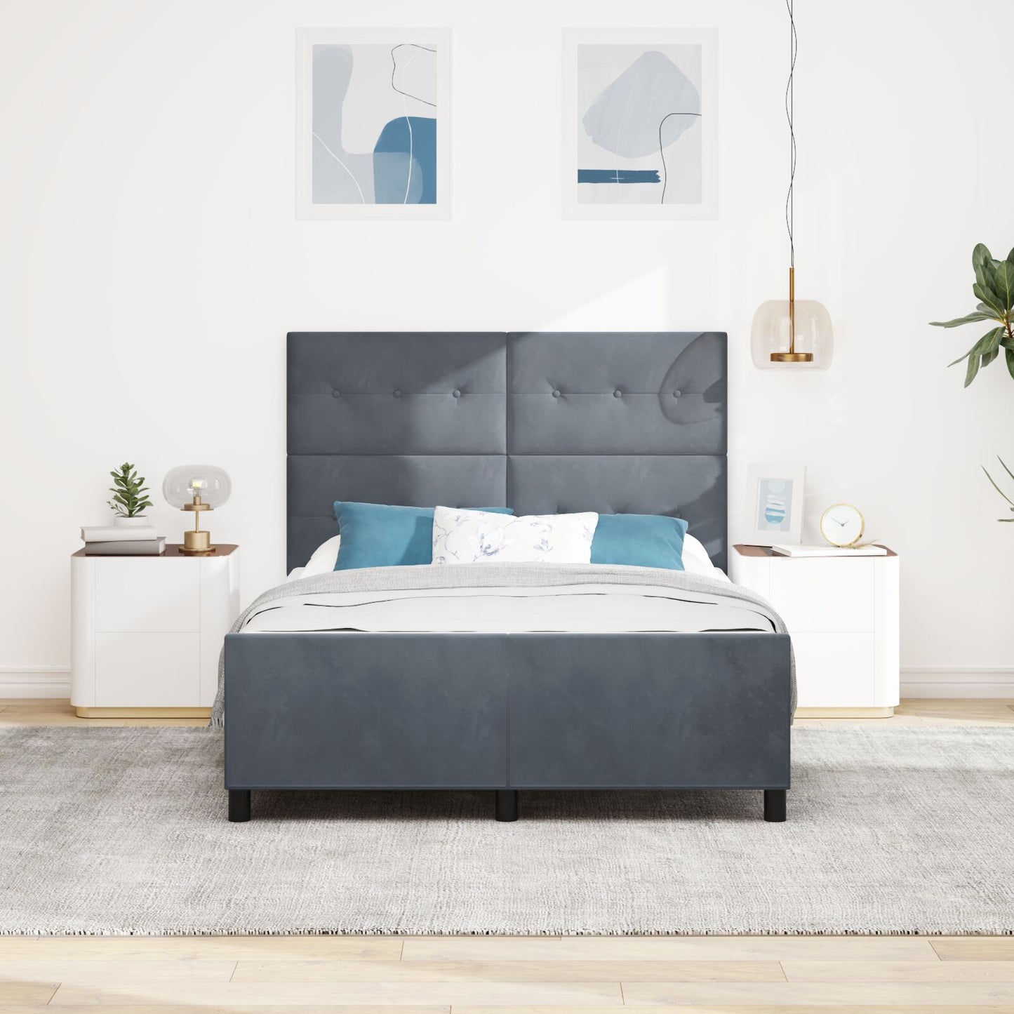 Bedframe Donkergrijs 160X200 Cm Fluweel Crème