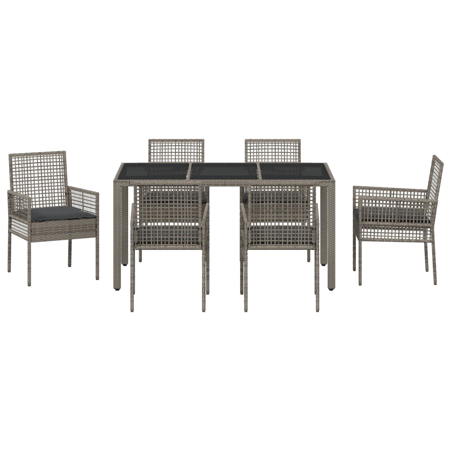 Tuin Eetset Van 7 Stukken Met Kussens Grijs Poly Rattan