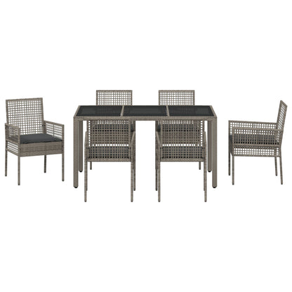 Tuin Eetset Van 7 Stukken Met Kussens Grijs Poly Rattan
