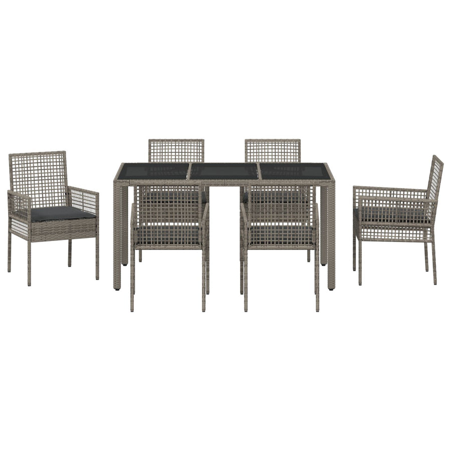 Tuin Eetset Van 7 Stukken Met Kussens Grijs Poly Rattan