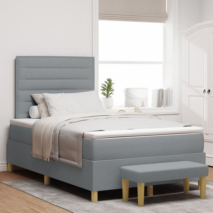 Bedframe Met Matras Set Van 2 Lichtgrijs Stof 120 X 200 Cm Blauw