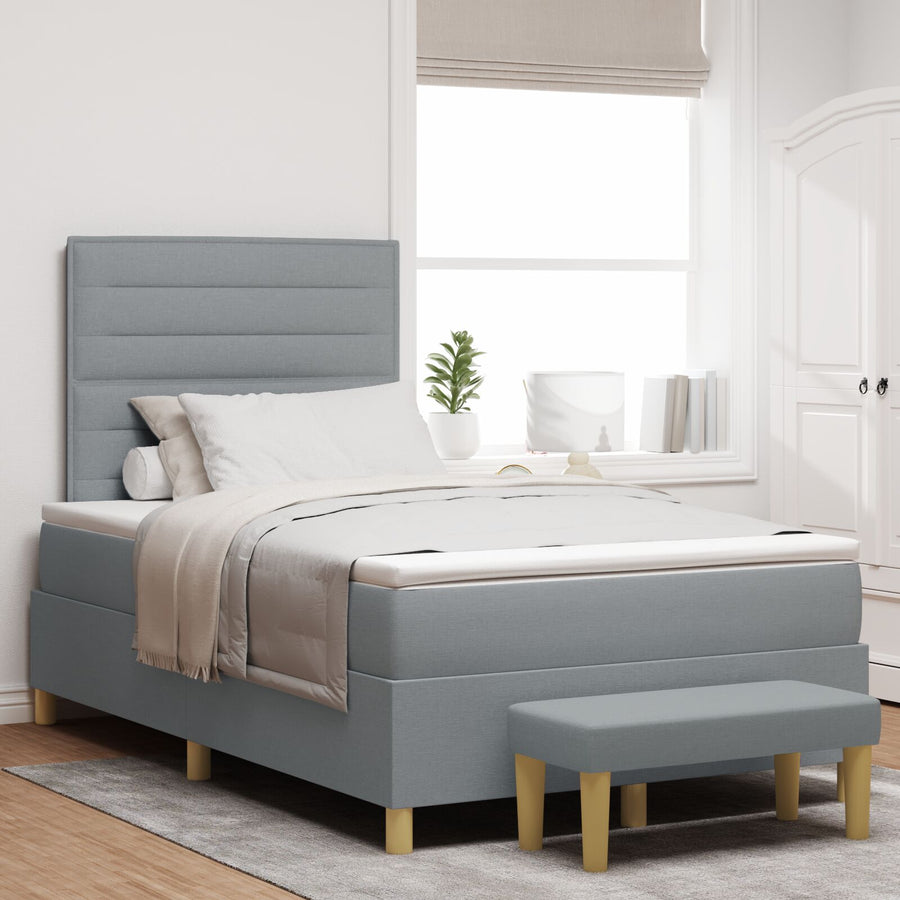 Bedframe Met Matras Set Van 2 Lichtgrijs Stof 120 X 200 Cm Blauw