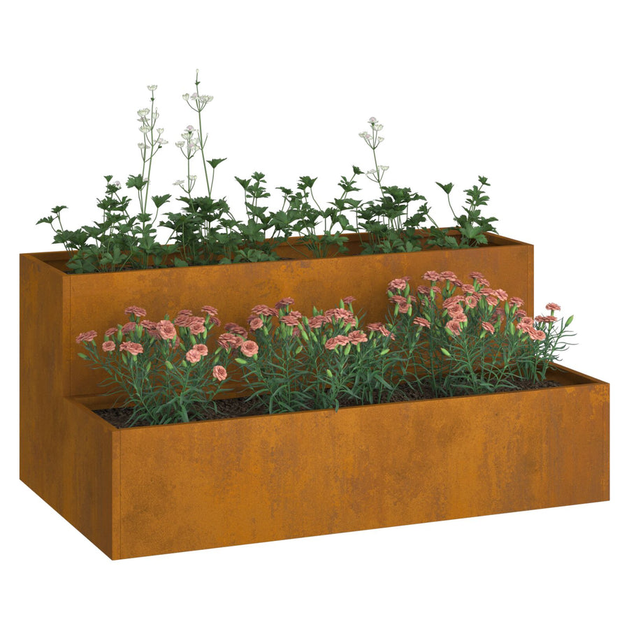 Tuinschaal 2-Tier 100 x 60 x 45 cm Verweerd staal