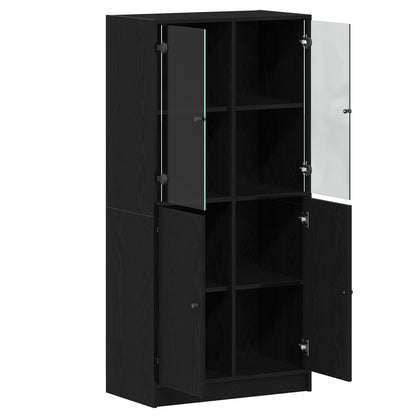 Highboard Met Deuren Zwart Eiken 68X37X142 Cm Bewerkt Hout