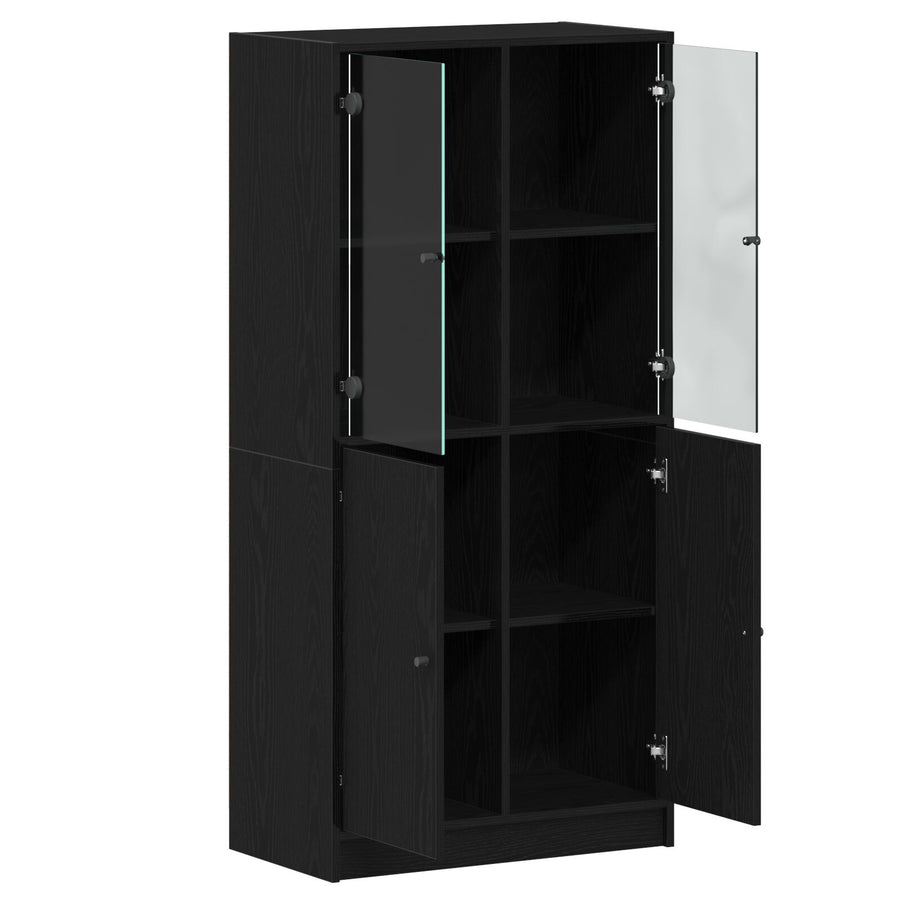 Highboard Met Deuren Zwart Eiken 68X37X142 Cm Bewerkt Hout