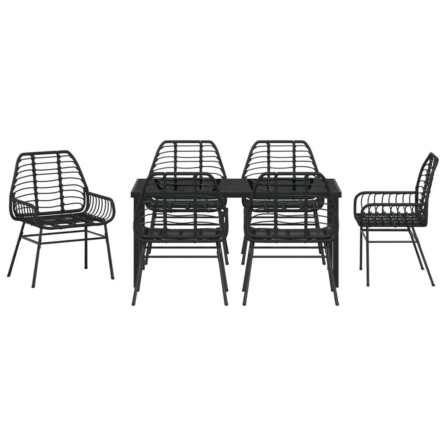 7 Delig Tuin Eetset Zwart Poly Rattan