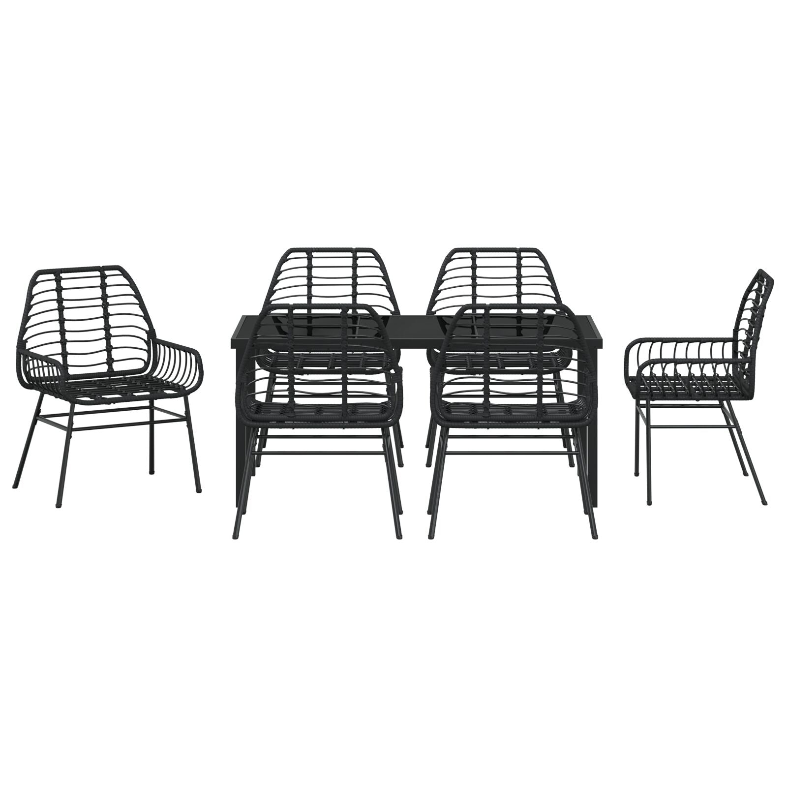 7 Delig Tuin Eetset Zwart Poly Rattan