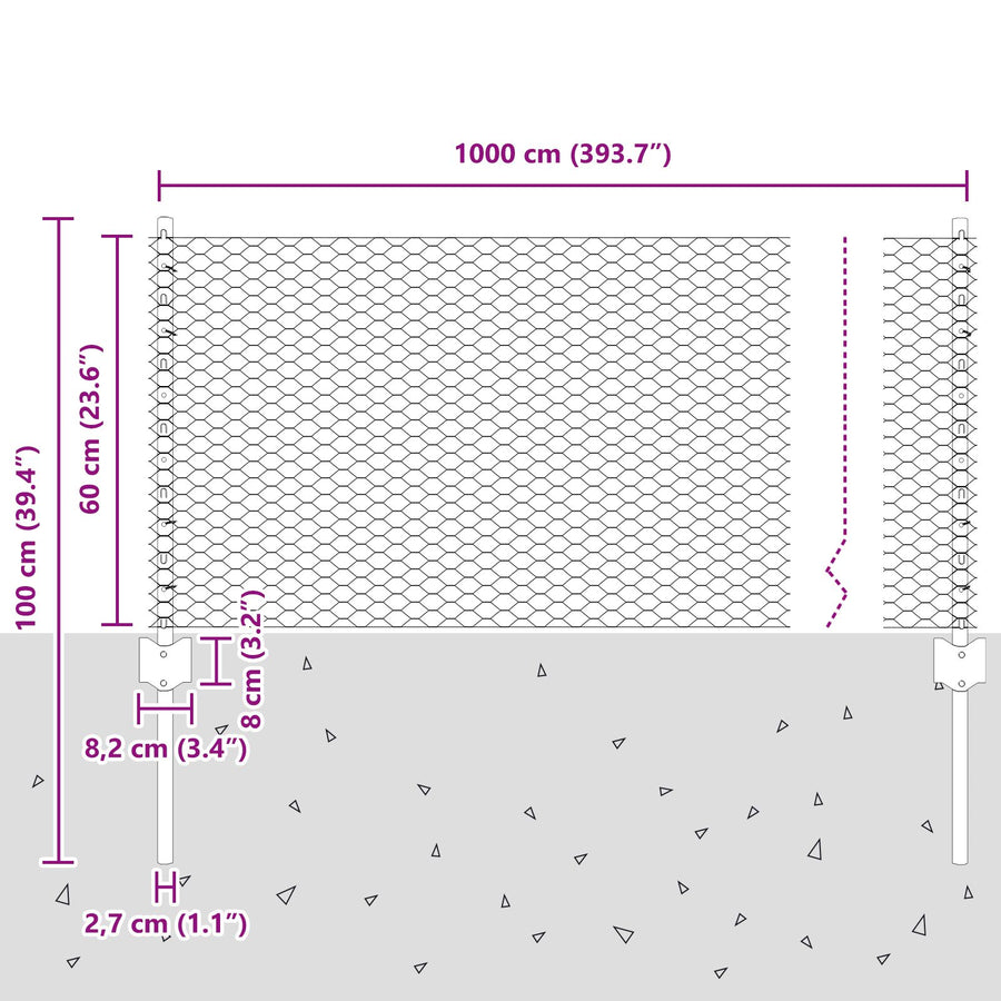 Hek Palen 5 Stuks U-Kanaal 60 Cm Gegalvaniseerd Staal,  Hexagon Hek 0.6X10 M Gegalvaniseerd Staal