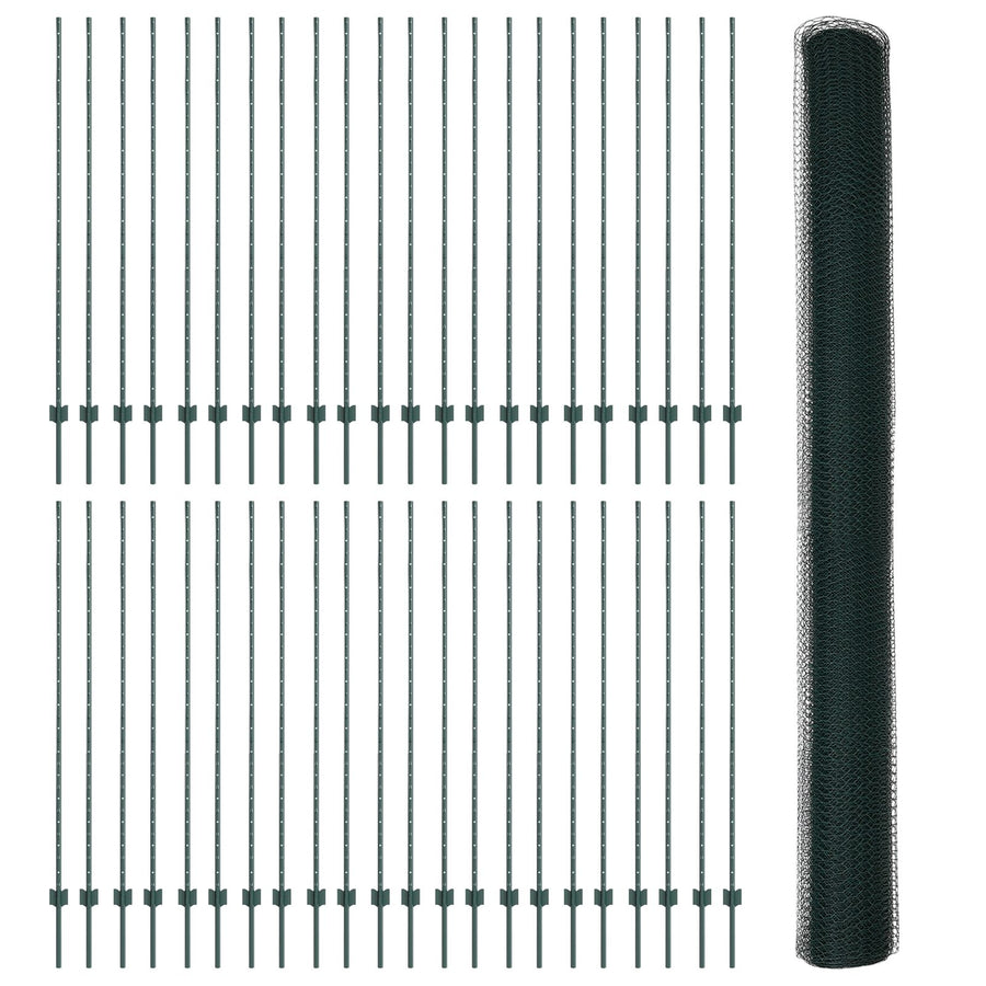 Omheining Posten 11 stuks U-Kanaal Groen 160 cm Staal, vidaXL Zeshoekige Omheining Groen 1.6x100 m Staal