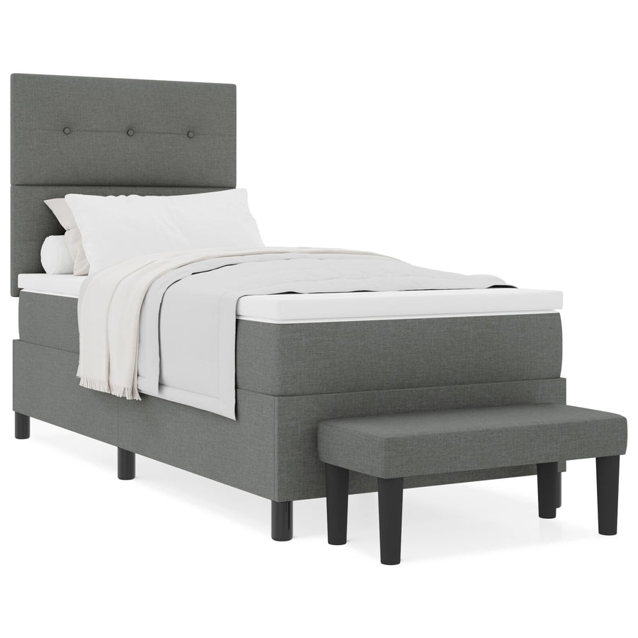 Boxspring Bed Met Matras & Bank Stof Donkergrijs 80 x 200 cm Knop gestikte