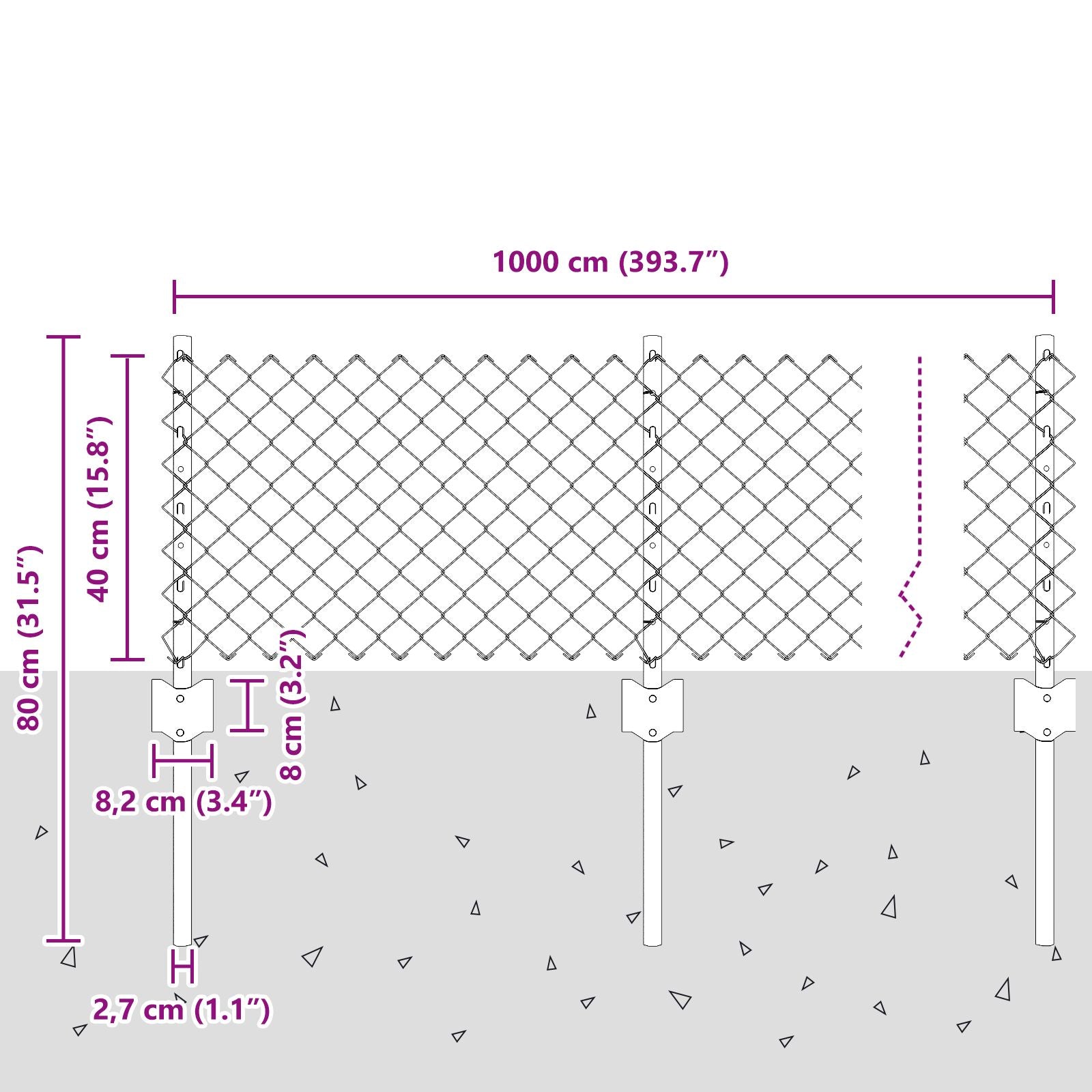 Kettingschutting Met 22 U-Staken Zilver 0,4X25 M Staal
