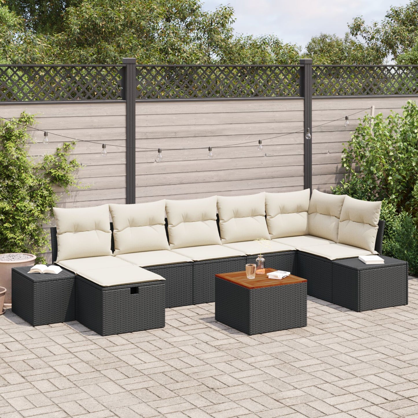 8-Delige Tuin Sofa Set Met Kussens Zwart Poly Rattan Wit