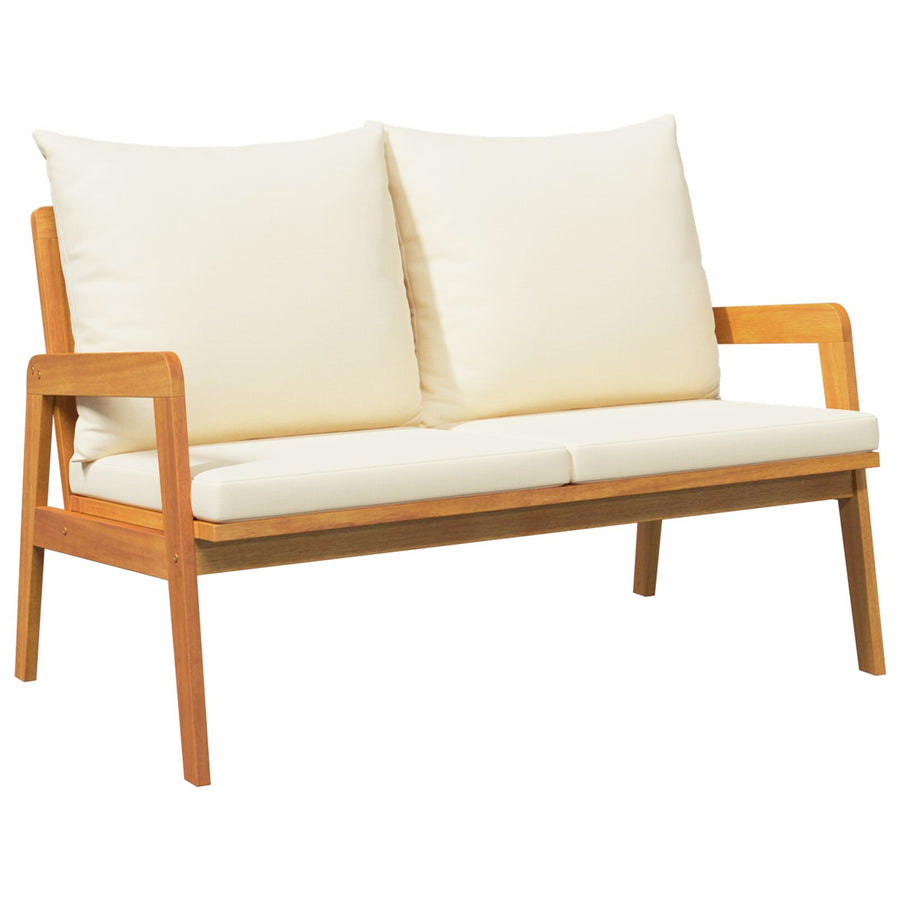 Tuin Met Kussens 115X65X71 Cm Massief Acaciahout Crème Wit Bank
