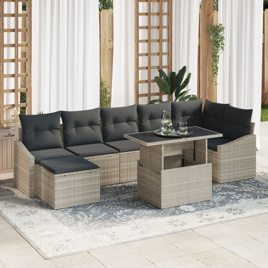 Tuinbank Set Set Van 8 Grijs Rattan Tuinbank Rechthoekig