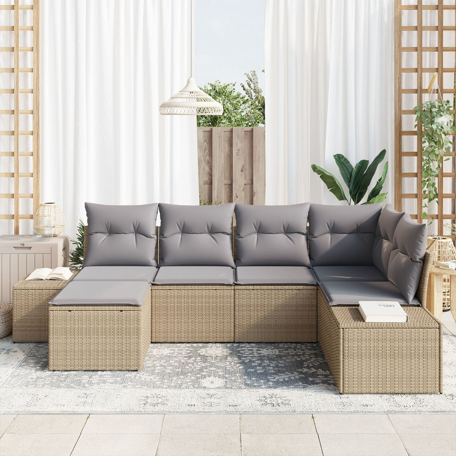 6-Delige Tuin Sofa Set Met Kussens Beige Poly Rattan