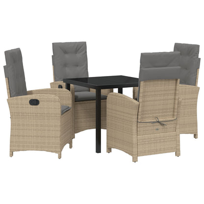 5 Delige Tuin Eettafelset Met Kussens Beige Poly Rattan