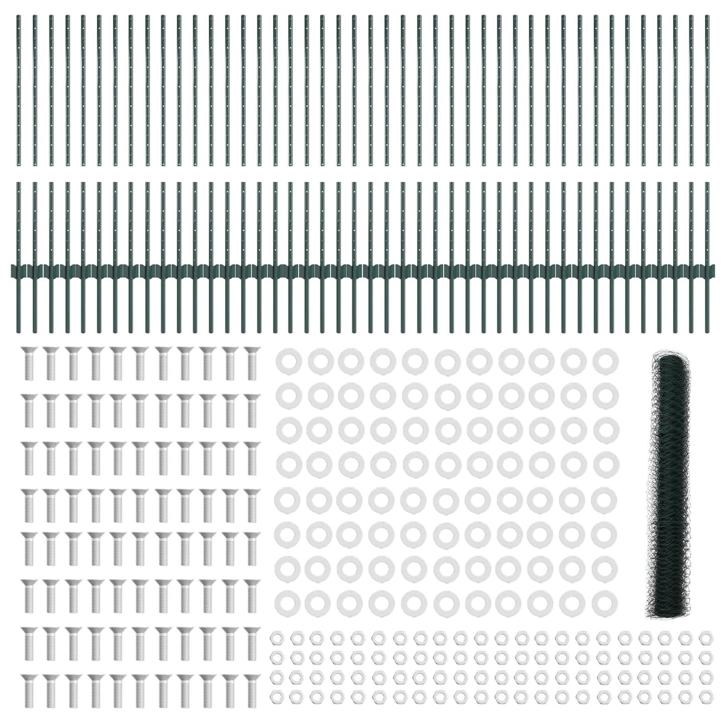 Omheining Posts 11 Stuks U-Channel Groen 100 Cm Staal,  Hexagon Omheining Groen 1X100 M Staal