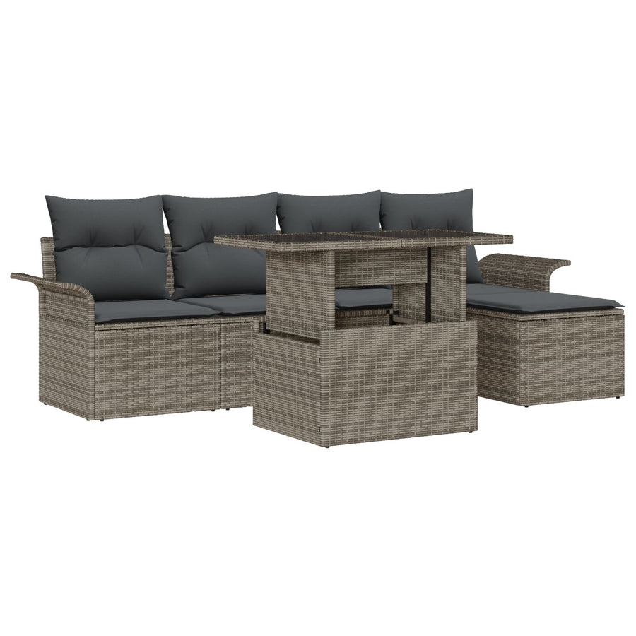 6-Delige Tuin Sofa Set Met Kussens Grijs Poly Rattan