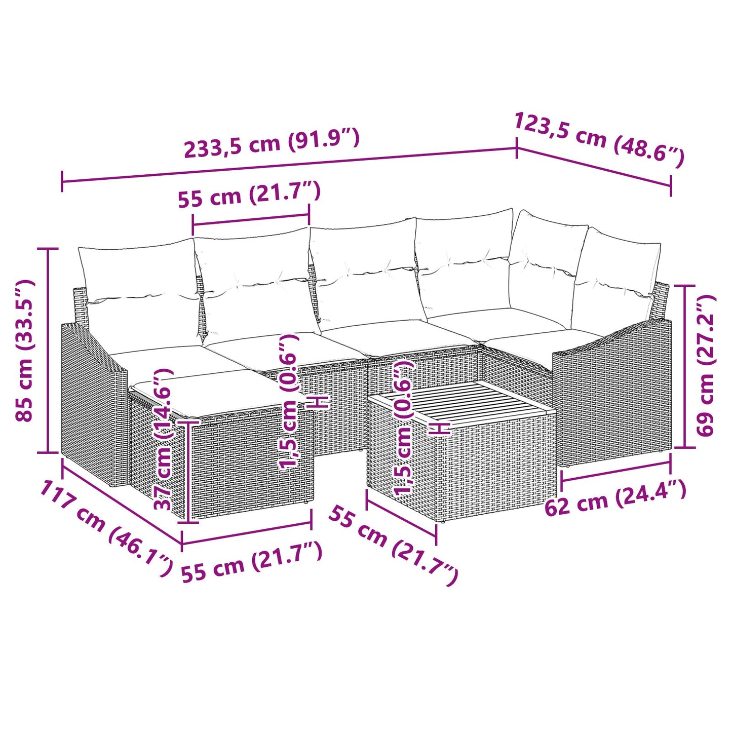 7-Delige Tuin Sofa Set Met Kussens Zwart Poly Rattan Acacia