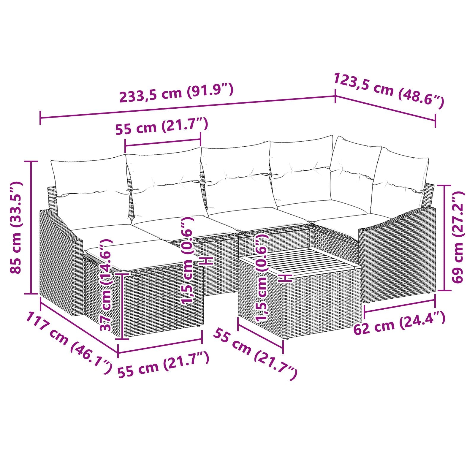 7-Delige Tuin Sofa Set Met Kussens Zwart Poly Rattan Acacia
