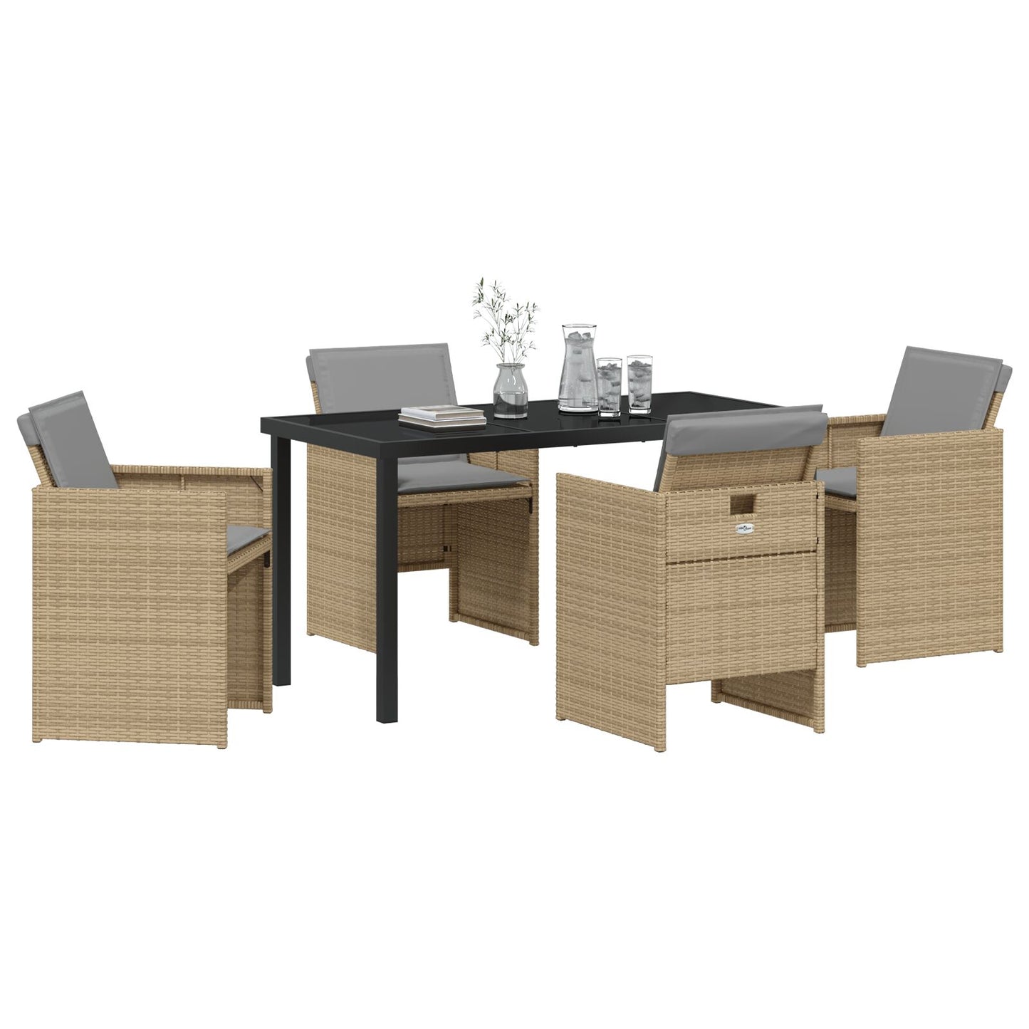 5-Delige Tuindinerset Met Kussens Beige Poly Rattan