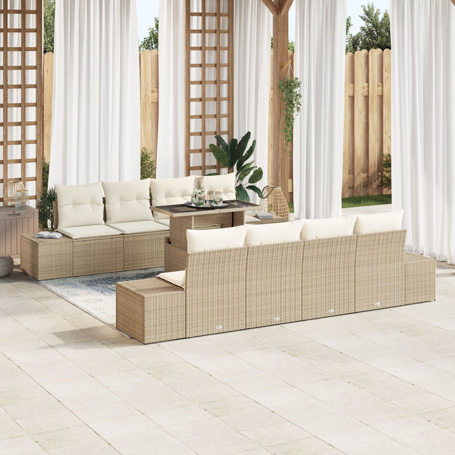 9 Delige Tuinbank Set Met Kussens Beige Poly Rattan