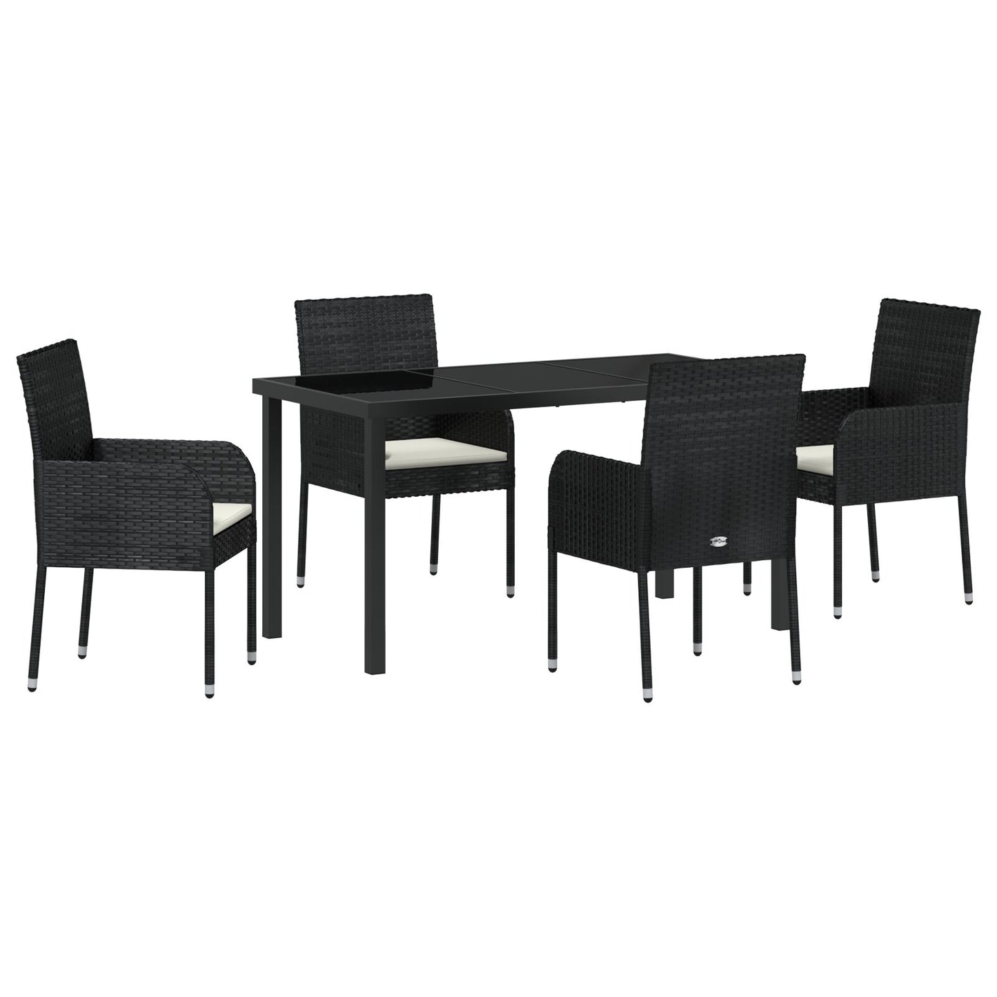 5-Delige Tuin Eetset Met Kussens Zwarte Poly Rattan