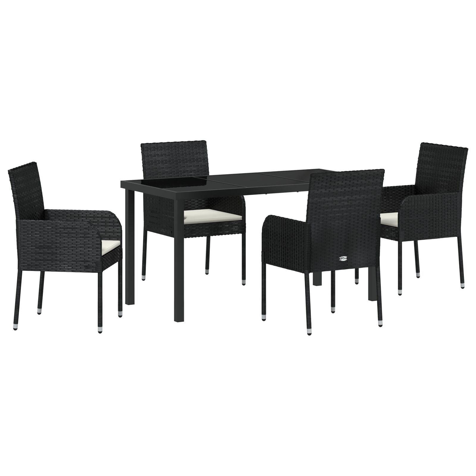 5-Delige Tuin Eetset Met Kussens Zwarte Poly Rattan