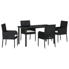 5-Delige Tuin Eetset Met Kussens Zwarte Poly Rattan