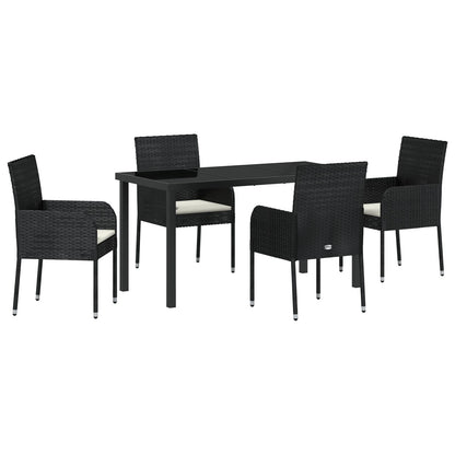 5-Delige Tuin Eetset Met Kussens Zwarte Poly Rattan