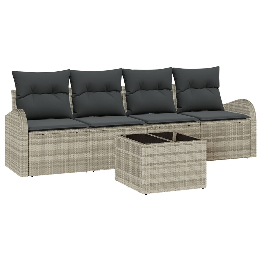 5-Delige Tuinbankset Met Kussens Lichtgrijs Poly Rattan