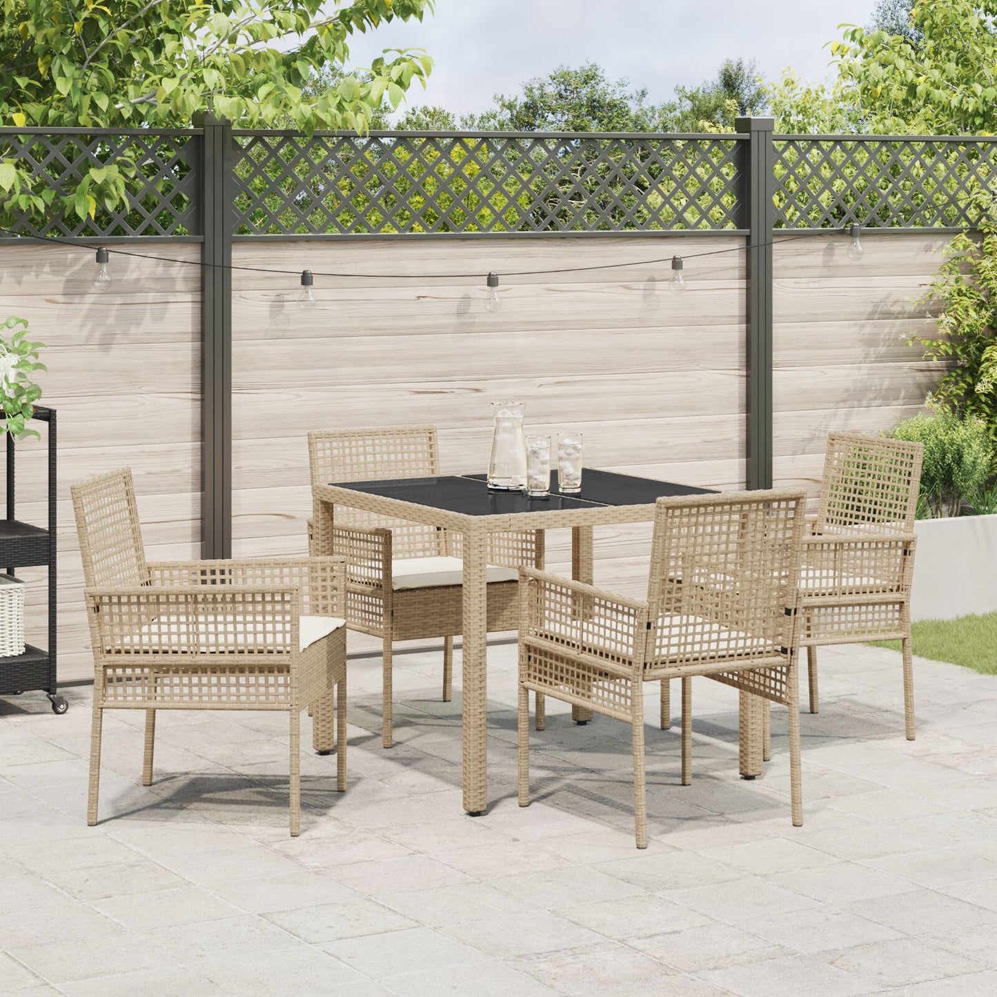 5-Delige Tuin Eetset Met Kussens Beige Poly Rattan