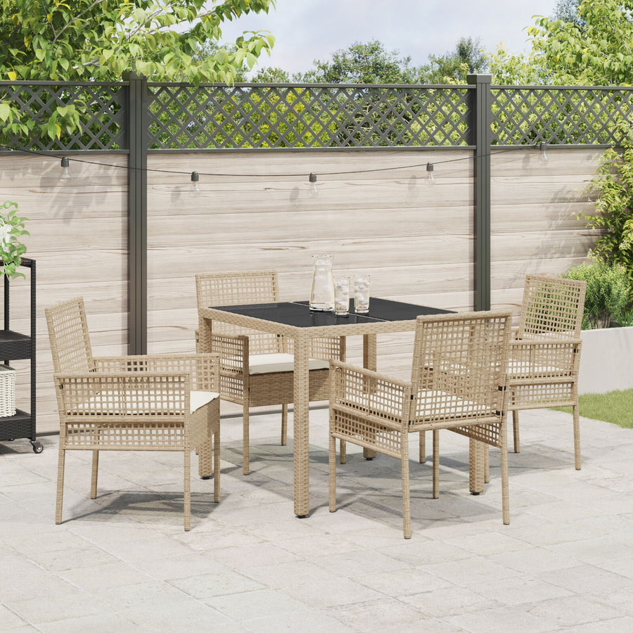 5-Delige Tuin Eetset Met Kussens Beige Poly Rattan