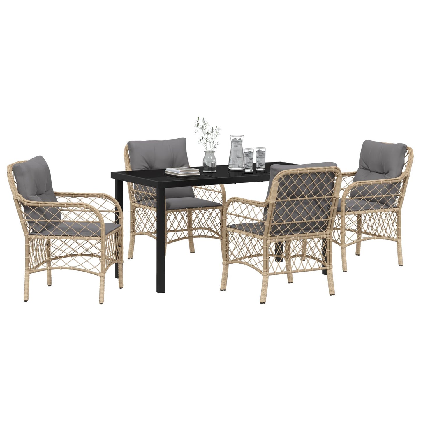 5-Delig Tuin Dining Set Met Kussens Beige Poly Rattan