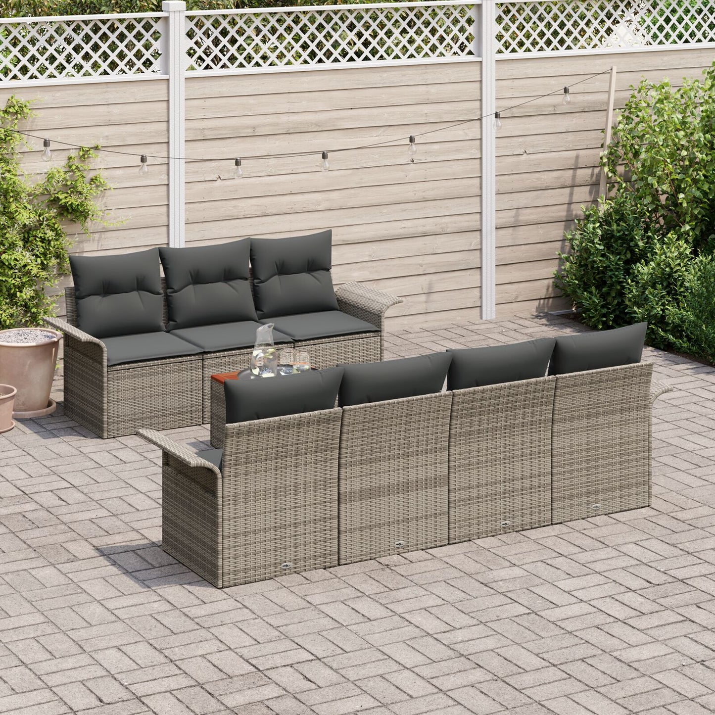 8-Delige Tuinsalonset Met Kussens Grijs Poly Rattan Acacia