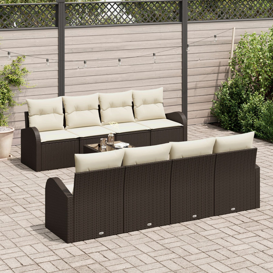 9-Delige Tuinbank Set Met Kussens Bruin Poly Rattan