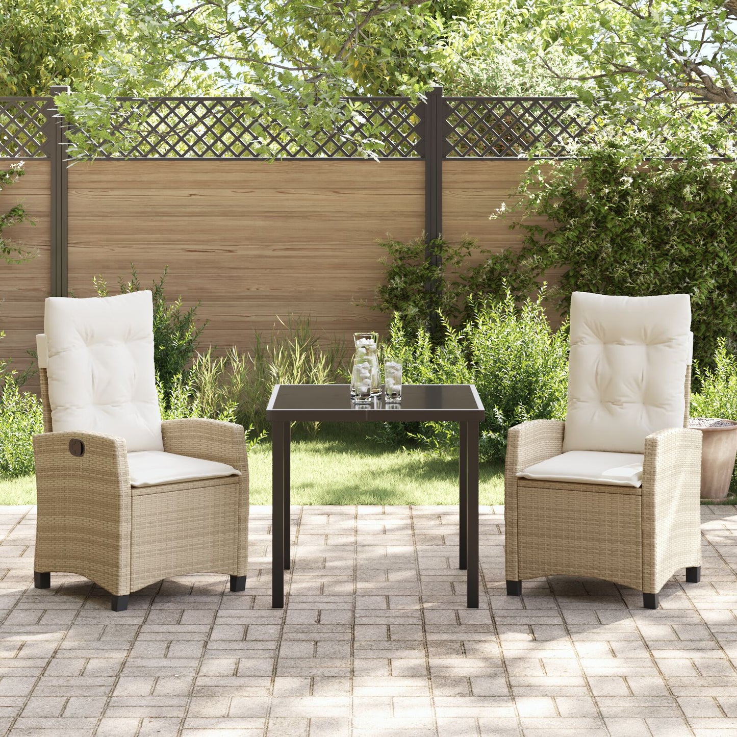 3-Delige Tuin Eetset Met Kussens Beige Poly Rattan