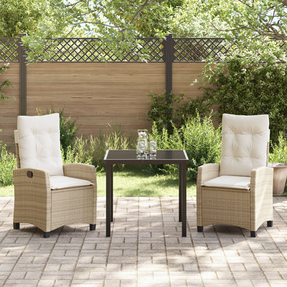 3-Delige Tuin Eetset Met Kussens Beige Poly Rattan