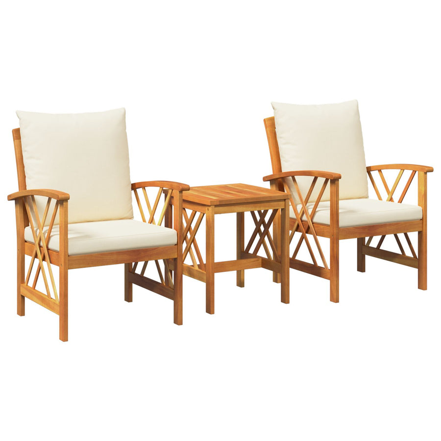 3-Delig Tuin Lounge Set Met Kussens Van Massief Acaciahout 2x stoel + tafel Crème Wit