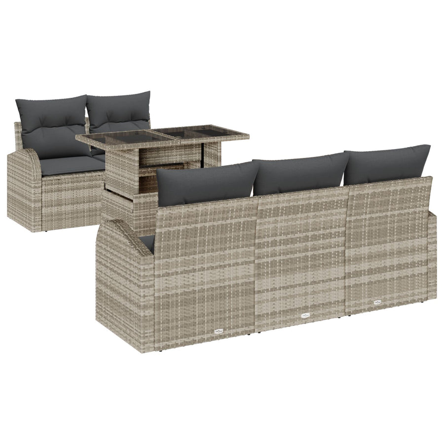 6-Delige Tuin Sofa Set Met Kussens Lichtgrijs Poly Riet