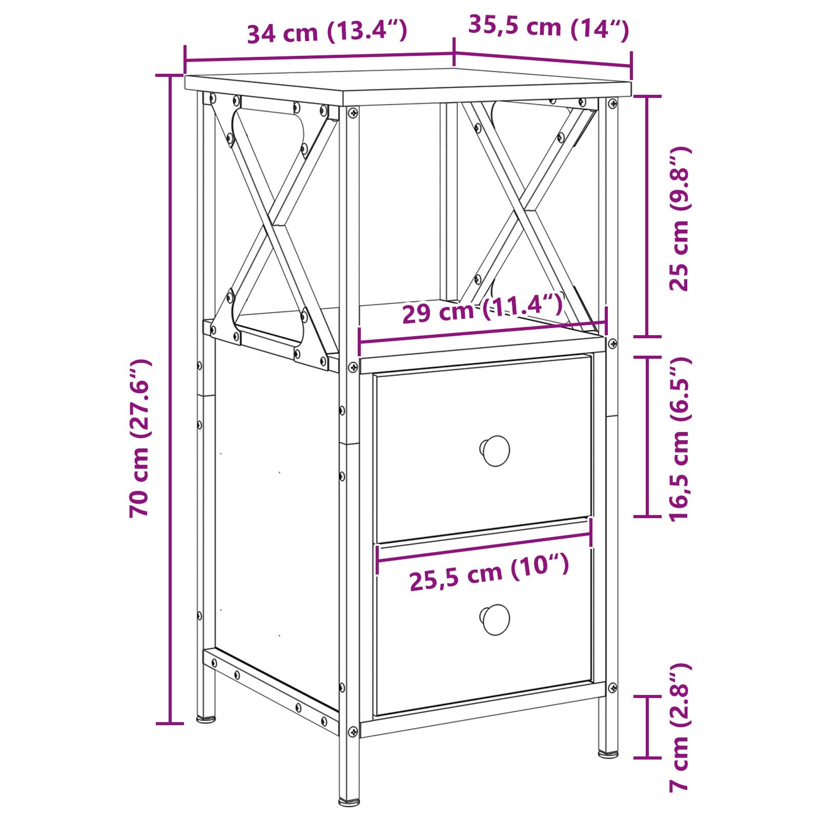 Nachtkastjes 2 Stuks Zwart Eiken 34X35,5X70 Cm Bewerkt Hout