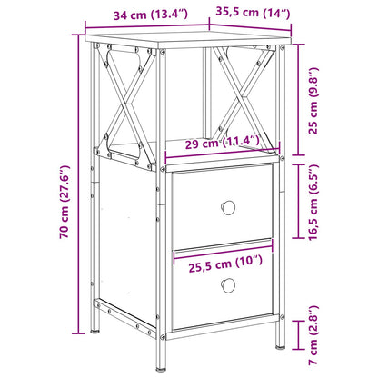 Nachtkastjes 2 Stuks Zwart Eiken 34X35,5X70 Cm Bewerkt Hout