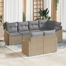 7-Delige Tuin Eetset Met Kussens Lichtgrijs Poly Rattan