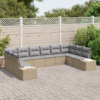 10-Delige Tuin Sofa Set Met Kussens Poly Rattan Beige en grijs zonder tafel