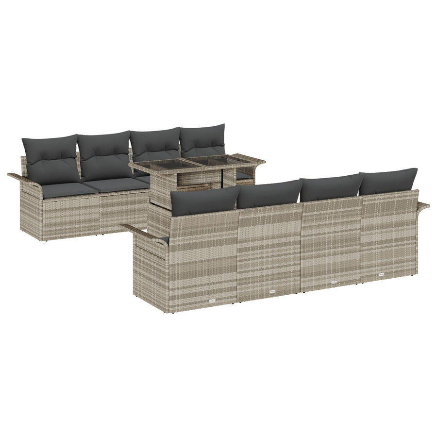 9 Delige Tuin Sofa Set Met Kussens Lichtgrijs Poly Rattan