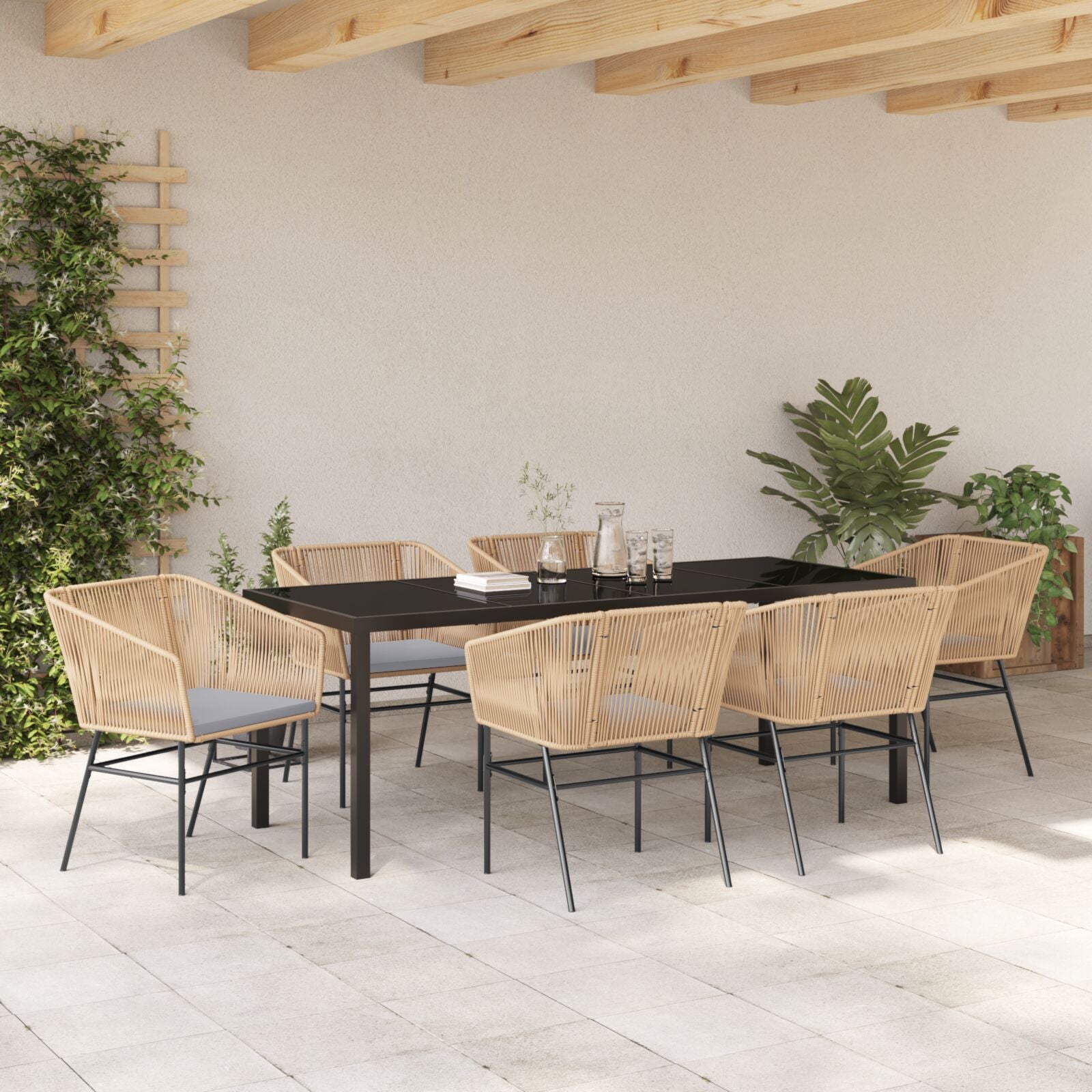 7-Delige Tuin Eetset Met Kussens Bruin Poly Rattan