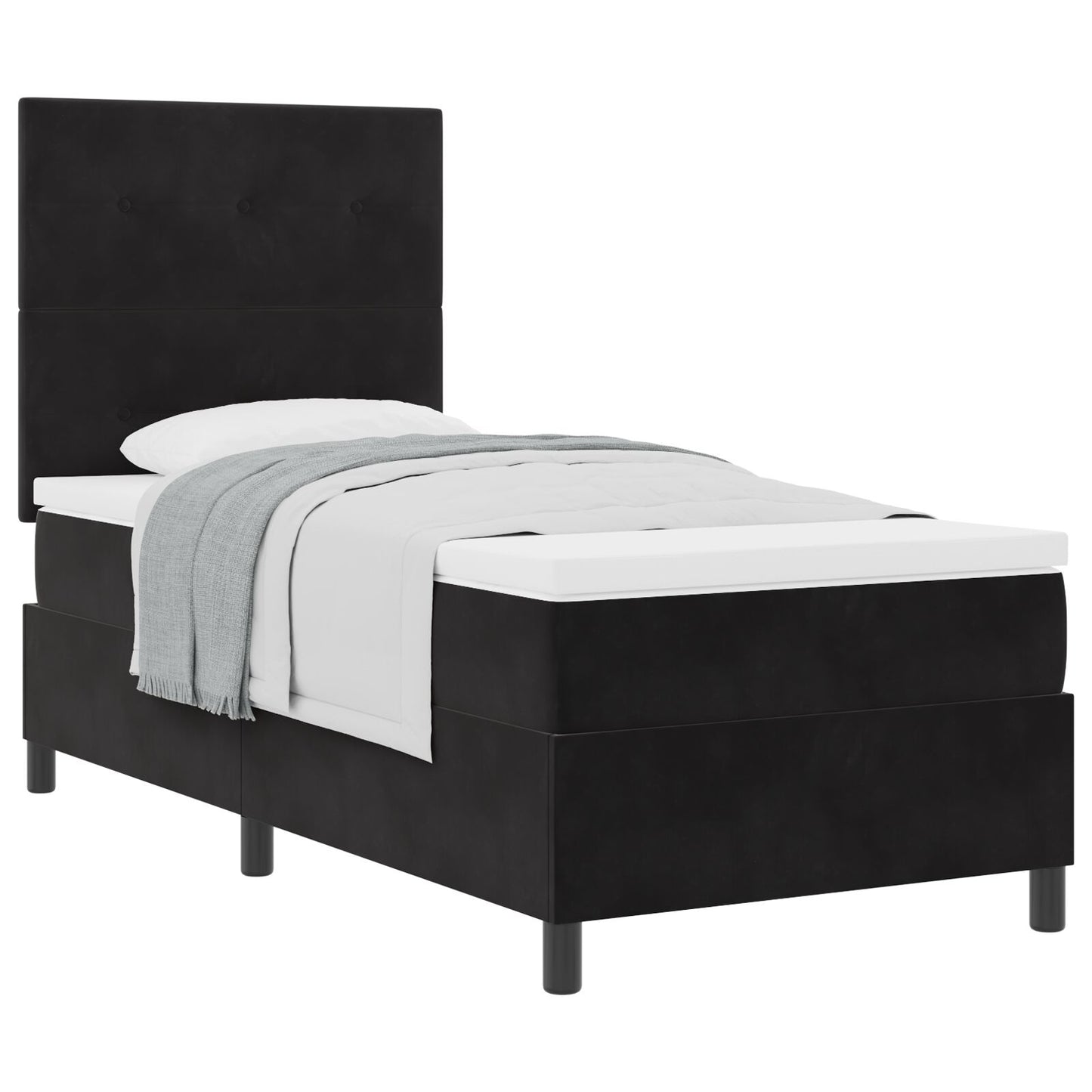 Boxspringbed Met Matras Zwart Eenpersoons Fluweel Blauw