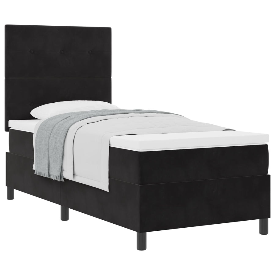 Boxspringbed Met Matras Zwart Eenpersoons Fluweel Blauw