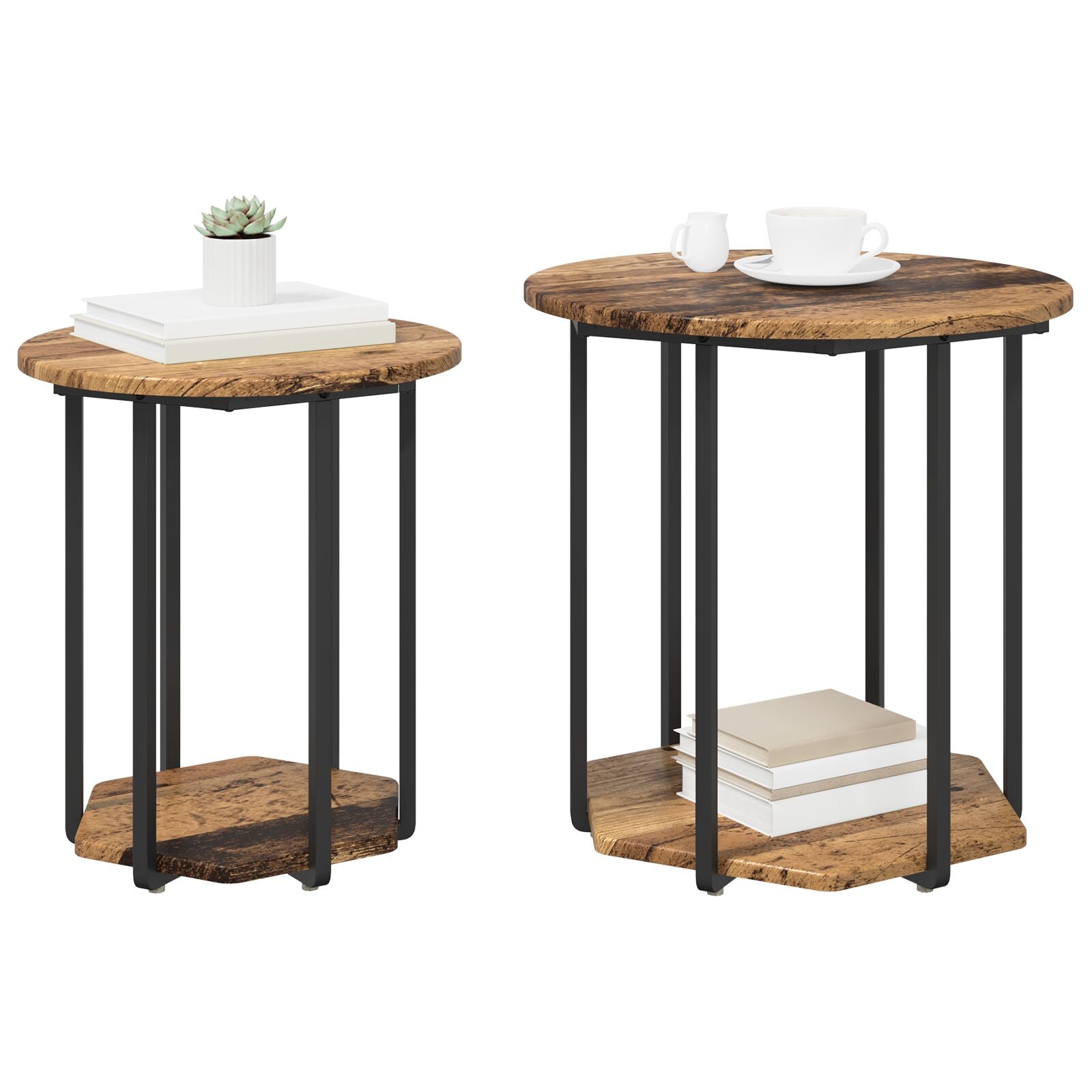 Bijzettafeltjes 2 Stuks Combinatie Van Hout En Metaal Oud Hout