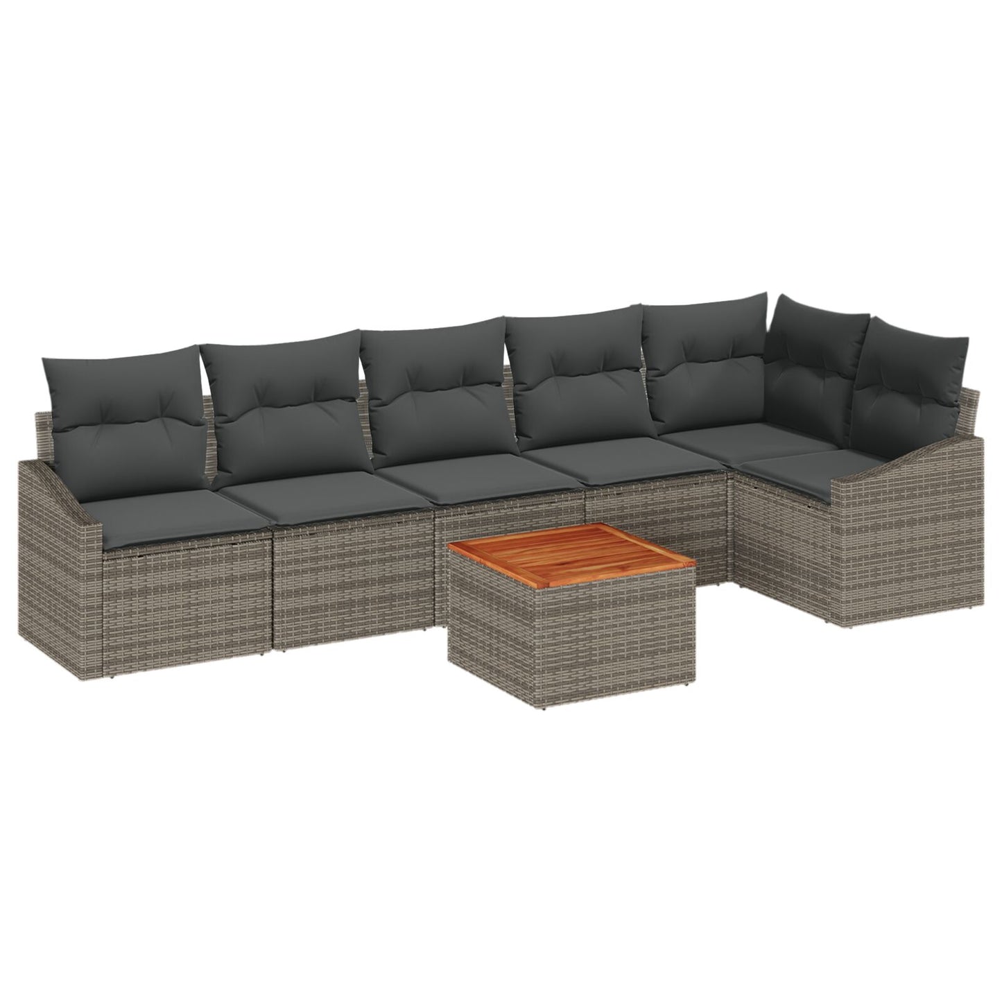 7-Delige Tuin Sofaset Met Kussens Grijs Poly Rattan Acacia
